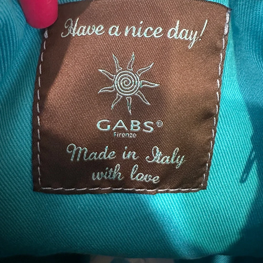 GABS Hobo Bag Crossbody EXPANDABLE Brown Distressed Leather Aqua Accents Italy - Picture 13 of 16